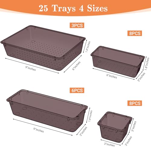 25 PCS Plastic Drawer Organizer (Brown)