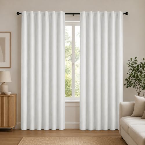 100% Blackout Linen Curtains for Bedroom Living Room 84 Inch Long (Cream/100% Blackout / 52"W x 84"L (Pack of 2))