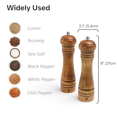 Wooden Salt and Pepper Grinder Set (8 Inches-2 Packs)