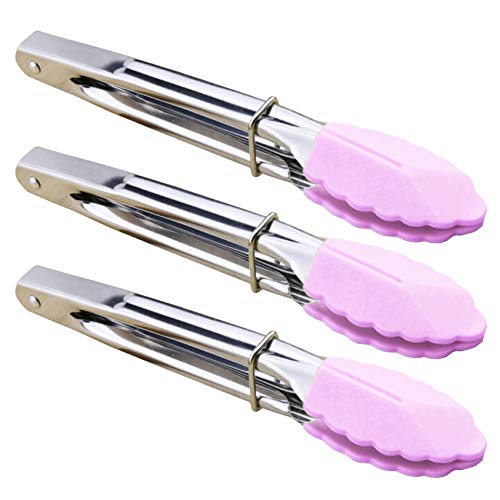 7 Inch Serving Tongs with Silicone Tips (7-inch / Pink)