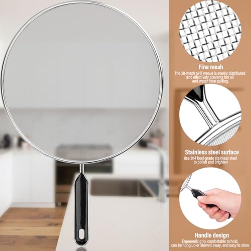 Splatter Screen for Frying Pan 13" 11.5" 9.8" Stainless Steel (Black)