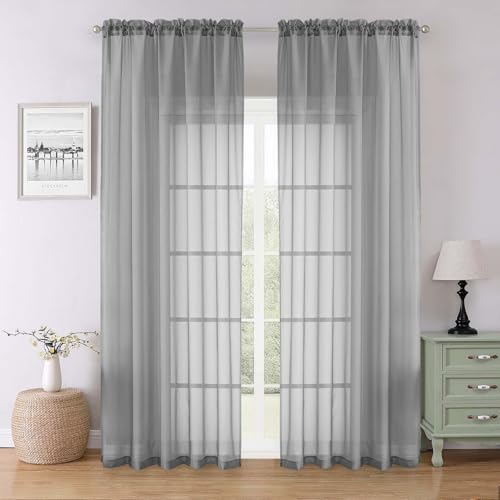 Charcoal Grey Sheer Curtains 90 Inches Long 2 Panels Set (Charcoal Grey / 59"W x 90"L (Pack of 2))