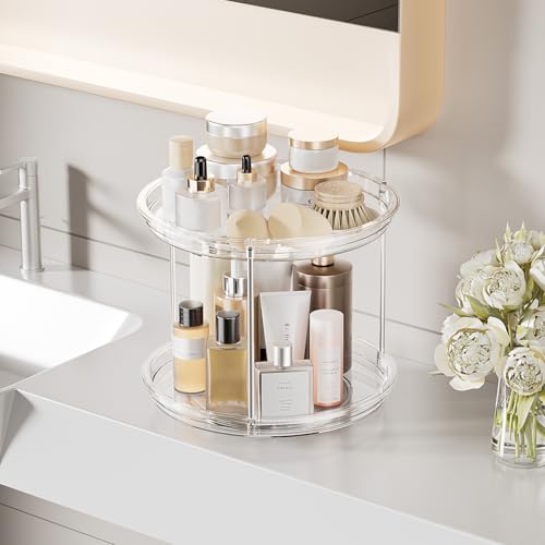2 Tier Lazy Susan Turntable Organizer for Cabinet (1 Pack Clear / 9 inch)
