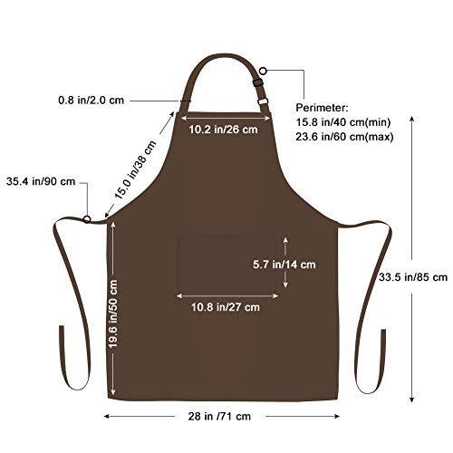 2 Pack Bib Aprons with 2 Pockets Cooking Chef Kitchen Apron for Women Men (Brown)