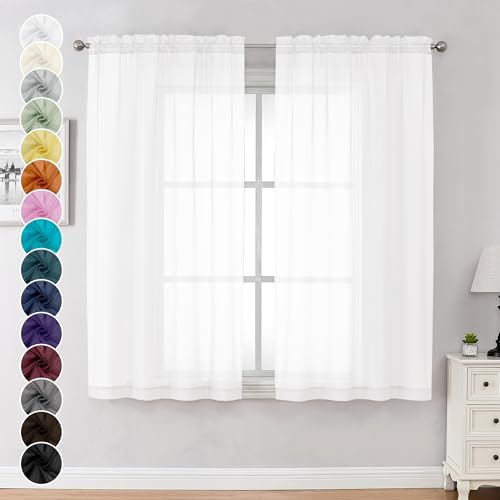 White Sheer Curtains 63 Inch Length 2 Panels (White / 42"W x 63"L (Pack of 2))