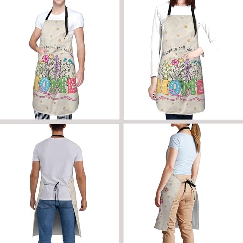 Funny Home Cooking Apron for Men Women Lovely Chef Apron Baking Gardening BBQ (33" x 28"(Pack of 1) / Cartoon Home White)