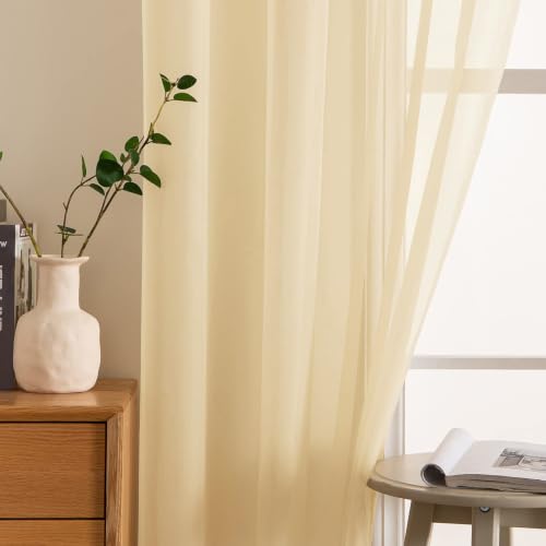Cream Beige Sheer Curtains 54 X 54 Inches (Cream Beige / 54"W x 54"L (Pack of 2))