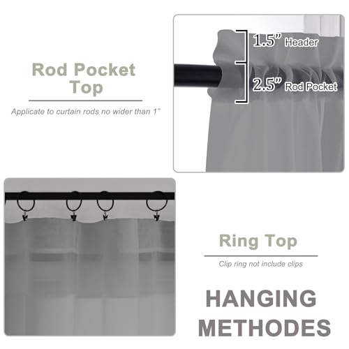 Sheer Curtains 90 Inch Length (Grey / 42"W x 90"L (Pack of 2))