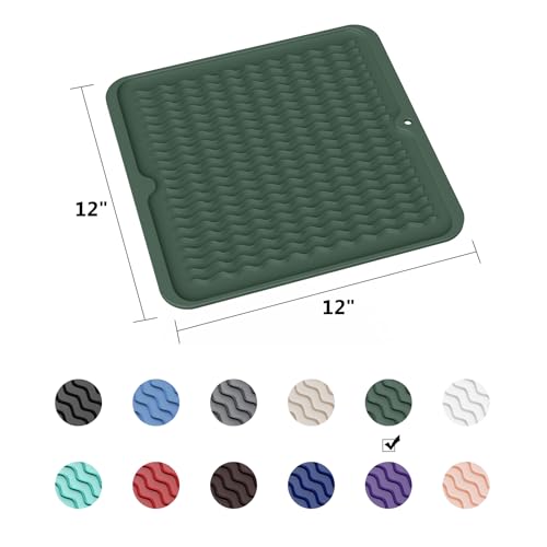 4-in-1 Silicone Mat: Air Fryer & Coffee Maker, 12"x12", Dark Green (Dark Green / 12" x 12")