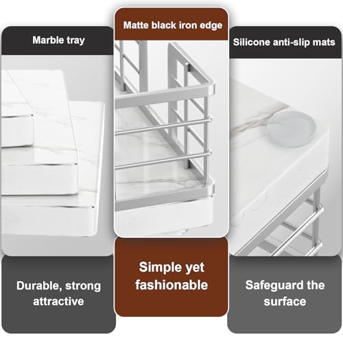 Marble Guest Towel Holder Tray for Bathroom (Silver/Marble White / 9.06 x 5.51 x 2.56 inches)
