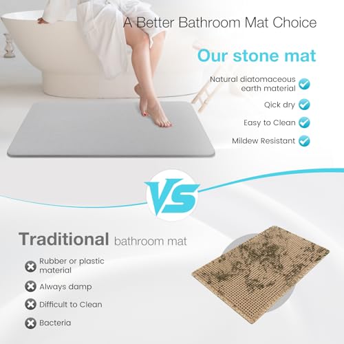 Large Fast Drying Diatomite Stone Bath Mat (Light Grey / 30" x 17" (Rectangular))