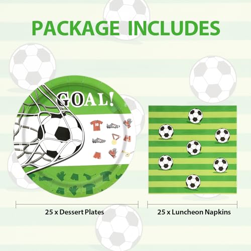 50pcs Soccer Paper Plates and Napkins Party Supplies