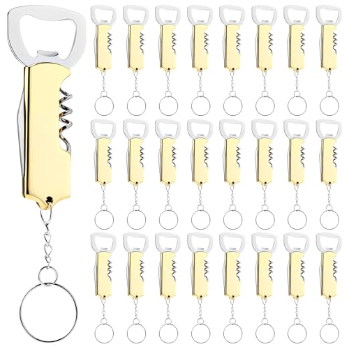 24 Pcs Wine Bottle Opener Keychains Bulk (Gold)
