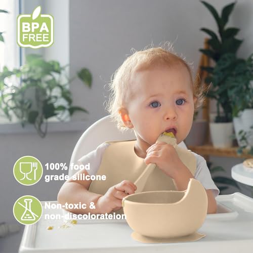 Silicone Baby Feeding Set (Beige)