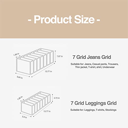 Wardrobe Clothes Organizer 7 Grids Portable Closet Organizer Mesh Separation Storage Box Foldable Closet Drawer Organizer for Underwear Socks Scarves Leggings (Grey / 2 Leggings Grid)