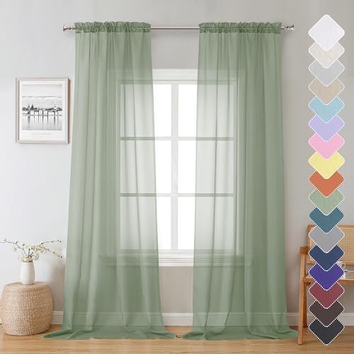 Sheer Curtain Panels Set 96" Inches Long (Sage Green / 40"W x 96"L (Pack of 2))
