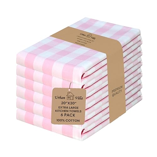 Kitchen Towels Cotton Dish Towels 20”x30” (20" x 30" (Set of 6) / 052 Pink/White - Checks)