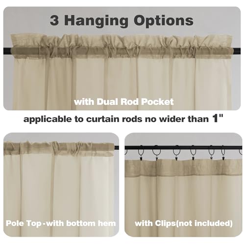 Taupe Sheer Curtains 84 Inches Long for Living Room (Taupe / 42"W x 84"L (Pack of 2))