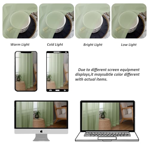 Light Green Sheer Valances for Windows (Light Green / 42"W x 16"L (Pack of 2))