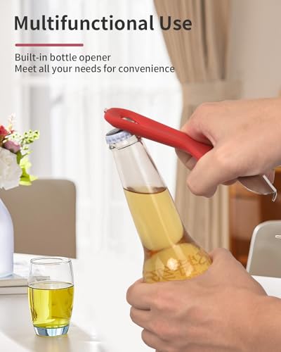 Mason Jar Opener Tool with Soft Touch Handle (Red)