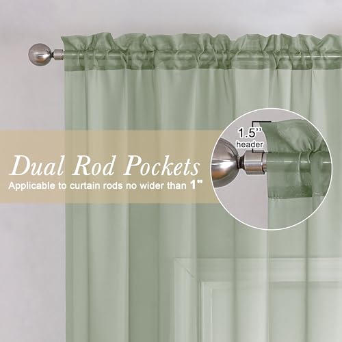 Sage Green Sheer Curtains 45 Inch Long 2 Panels (Sage Green / 40"W x 45"L (Pack of 2))