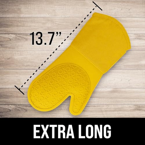 BPA Free Soft Silicone Oven Mitts (Yellow / 2-Piece 13.7" Oven Mitts)