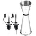 Jigger for Bartending with 2 Pourers (1 Jigger+ 2 Pourers with Caps / Silver)