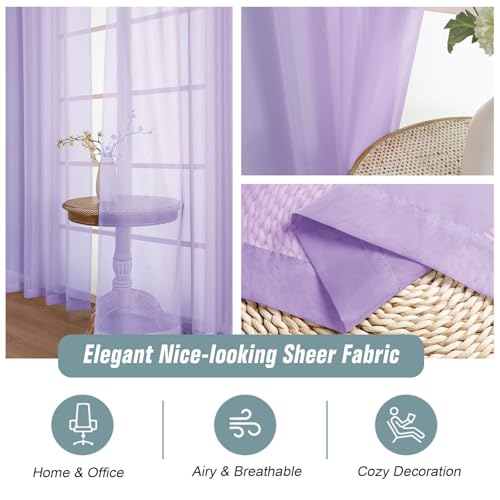 Window Sheer Curtains 54 inch Length (42"W x 54"L (Pack of 2) / Lavender)