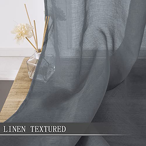 Sheer Tier Curtains Kitchen Linen Textured Half Curtain Sheers Light Filtering Rod Pocket Voile Bathroom Short Curtains for Farmhouse (25"W x 30"L (Pack of 2) / Dark Grey)