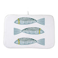 Coastal Dish Drying Mat 18 x 24 inch Beach Blue Fish Print Decorative Drying Mats Microfiber Absorbent Ocean Dish Washable Draining Mat for Kitchen Counter Decor (18" x 24" / Fish)