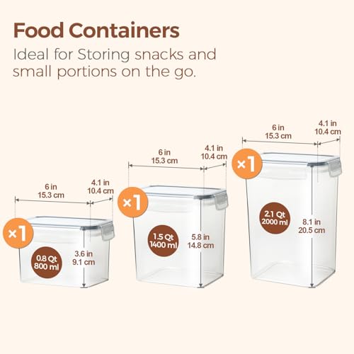 Airtight Food Storage Containers with Lids 0.8 (2.1Qt/1.5Qt/0.8Qt-Rectangle)