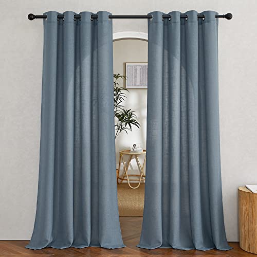Linen Blend Stone Blue Curtains for Living Room (52"W x 84"L (Pack of 2) / Linen Stone Blue)