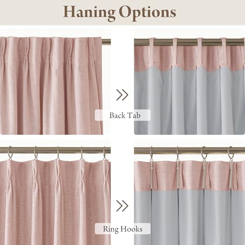 Pink Blackout Pinch Pleated Linen Curtains (Pinch Pleated - Pink / 40"W x 84"L (Pack of 2))