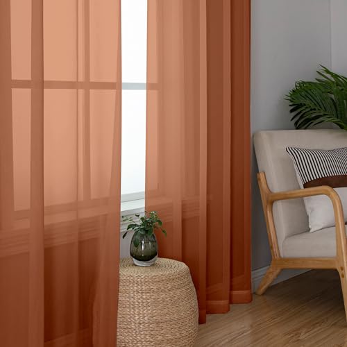 Orange Sheer Curtains 72 Inch Length 2 Panels (Orange / 42"W x 72"L (Pack of 2))