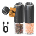 Gravity Electric Salt and Pepper Grinder Set Rechargeable Automatic Pepper Mills with External Adjustable Coarseness (Rechargeable / Plus Black Set)