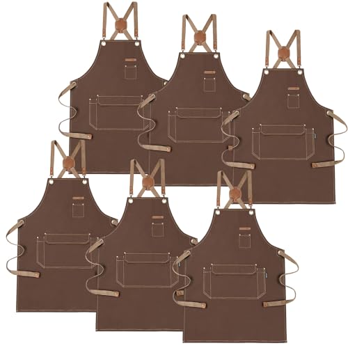 Chef Apron with Cross Back Straps for Men Women (Brown, 6pack)