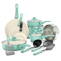 16 Piece Ceramic Nonstick Pots & Pans Cookware Set (16 Piece Cookware Set / Soft Grip / Mint Green)