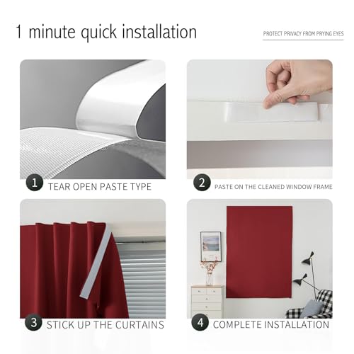 Self Adhesive Curtains (35"W x 71"L (Pack of 1) / Burgundy)