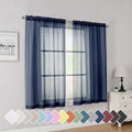 Navy Short Sheer Curtains 45 Inch Length for Small Windows (Navy Blue / 42"W x 45"L (Pack of 2))