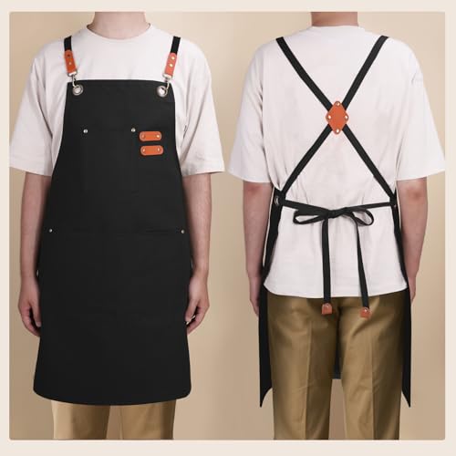 Chef Aprons for Men Women with Large Pockets (Black)