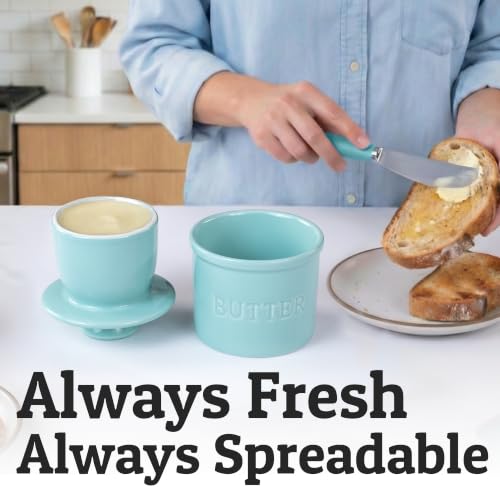 Large Butter Crock with Lid with Water Line (Cool Green / Large)