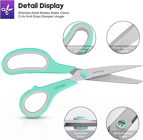 24 Pack 8" Heavy Duty Scissors in Bulk (Mint, Grey, Purple / 24-Pack)