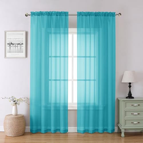 Turquoise Sheer Curtains 78 Inches Long 2 Panels Set for Living Room (Turquoise / 42"W x 78"L (Pack of 2))