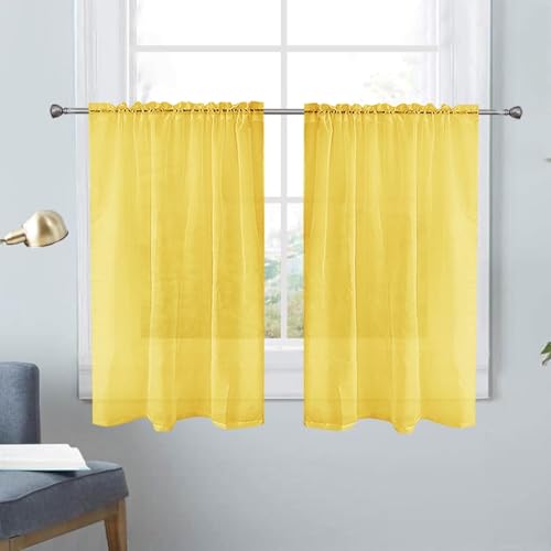 Basic Rod Pocket Sheer Voile Window Curtain Panels Yellow 1 Pair 2 Panels 26 Width 40 Inch Long for Kitchen Bedroom Children Living Room Yard（Yellow (Yellow / 26"W x 40"L (Pack of 2))
