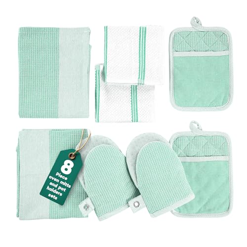 Potholders & Oven Mitts Heat Resistant (01: Oven Mitts - Sage / Oven Mitt Set - 8 Pack)