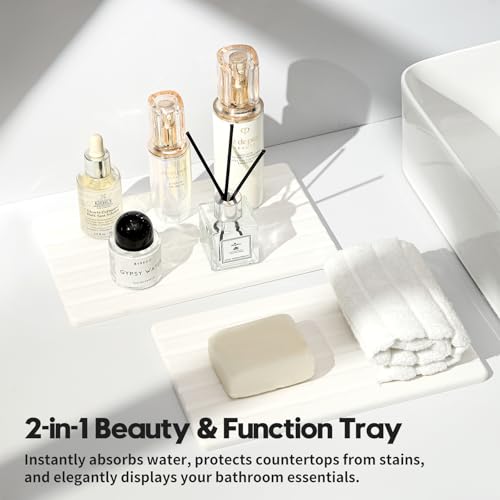 2PCS Water Absorbing Stone Drying Tray Mat for Bathroom Sink & Kitchen Counter Organizer