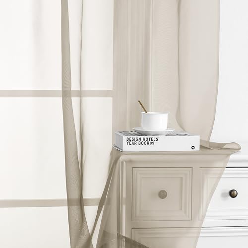 Sheer Taupe Curtains 90 inches Long 2 Panels (Taupe / 42"W x 90"L (Pack of 2))