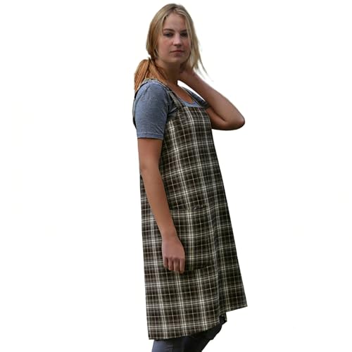 Women's Pinafore Square Apron Baking Cooking Gardening Works Cross Back Cotton (X-Large / Gingham-black)