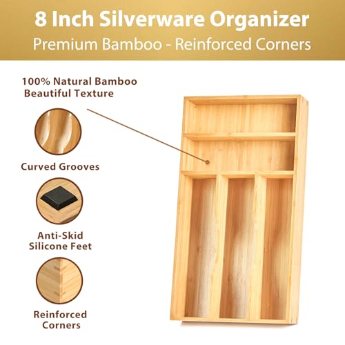 Bamboo Kitchen Drawer Organizer (8 x 15.5 inch (5 Slots))