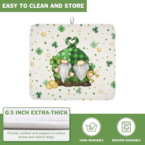 St Patrick's Day Gnome Dish Drying Mat for Kitchen Counter (16" x 18")